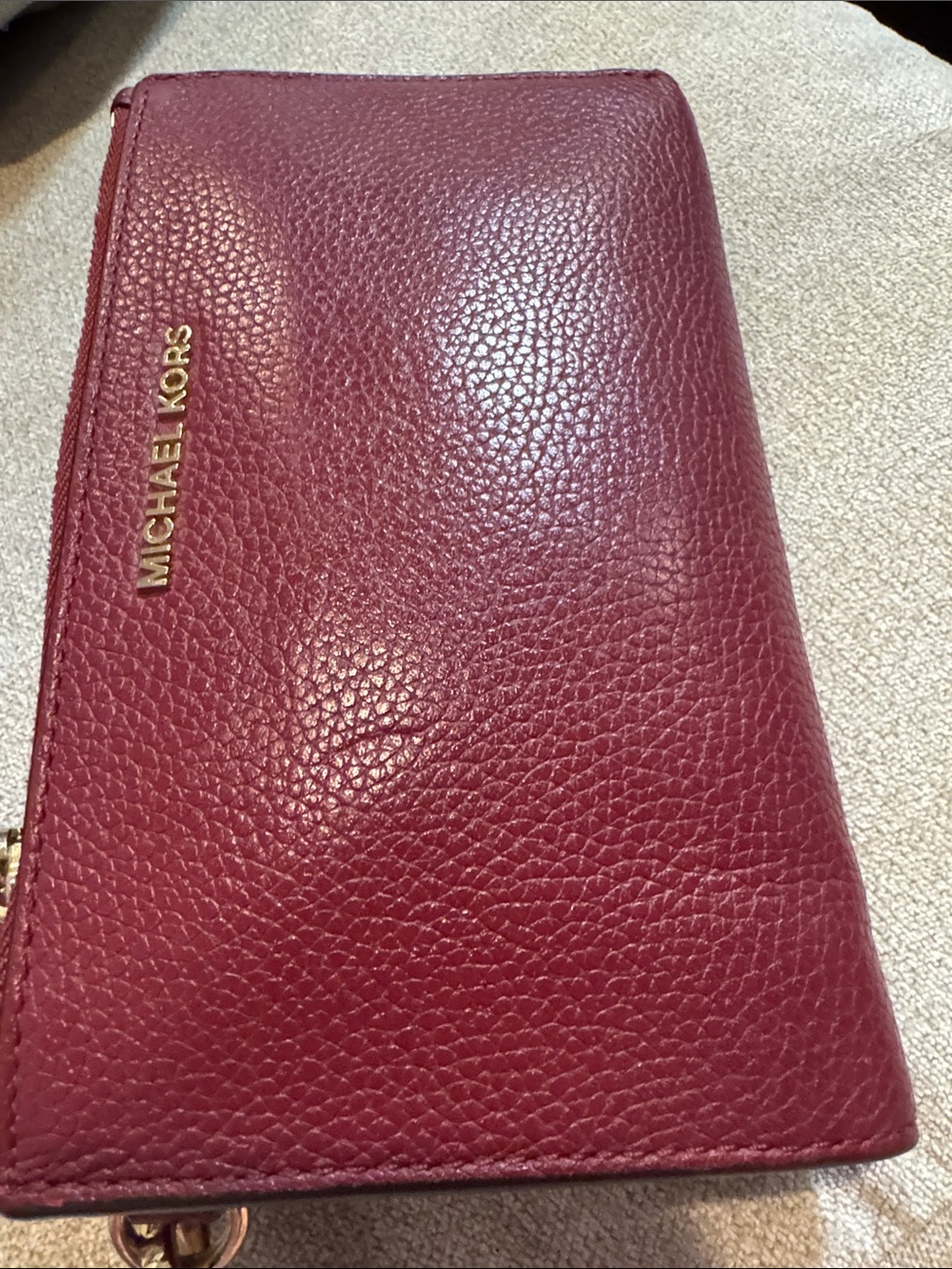 Michael Kors Raspberry Red Pebbled Leather Large Bifold Wristlet - Picture 12 of 14